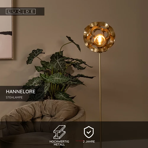 Lucide HANNELORE - Stehlampe - Ø 30 cm - 1xE27 - Mattes Gold / Messing - USP